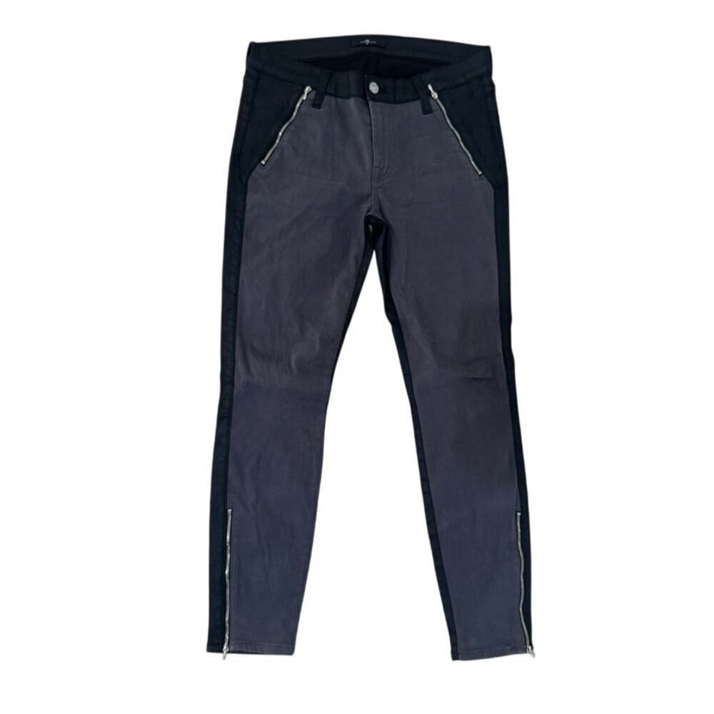 7 For All Mankind Two Tone Suede w Zippers Skinny Jeans in Black/Gray, Size 30‌